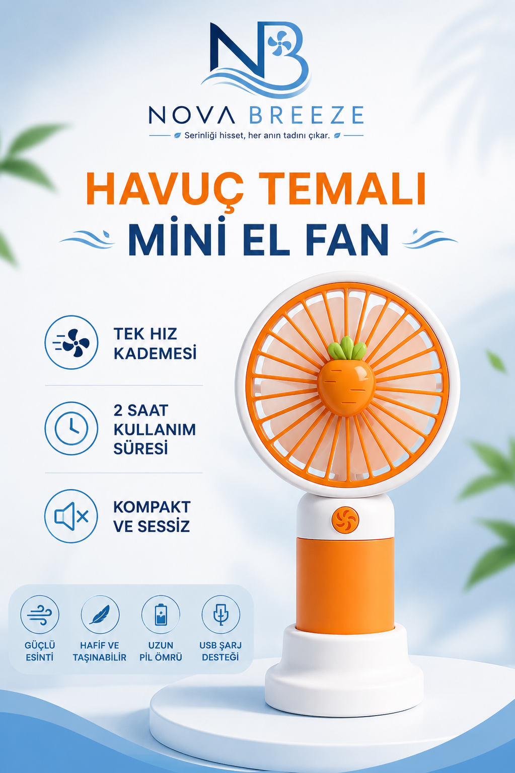 Nova Breeze™ Meyve Temalı Şarjlı Mini El Fanı