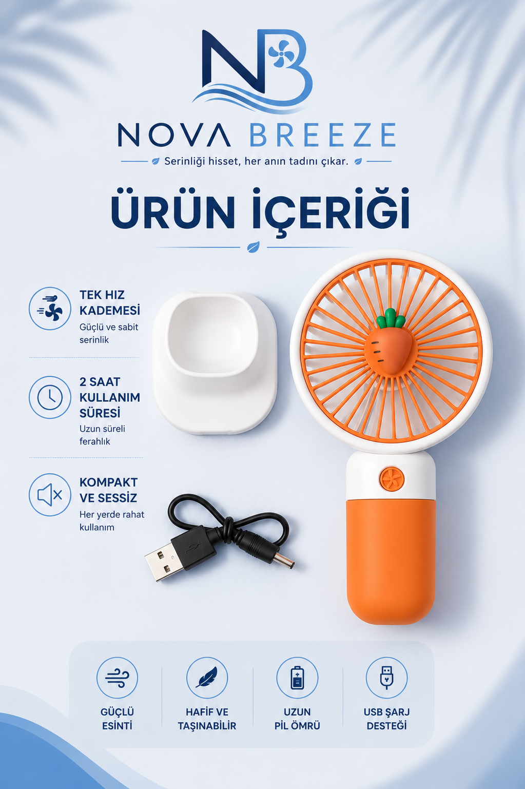 Nova Breeze™ Meyve Temalı Şarjlı Mini El Fanı