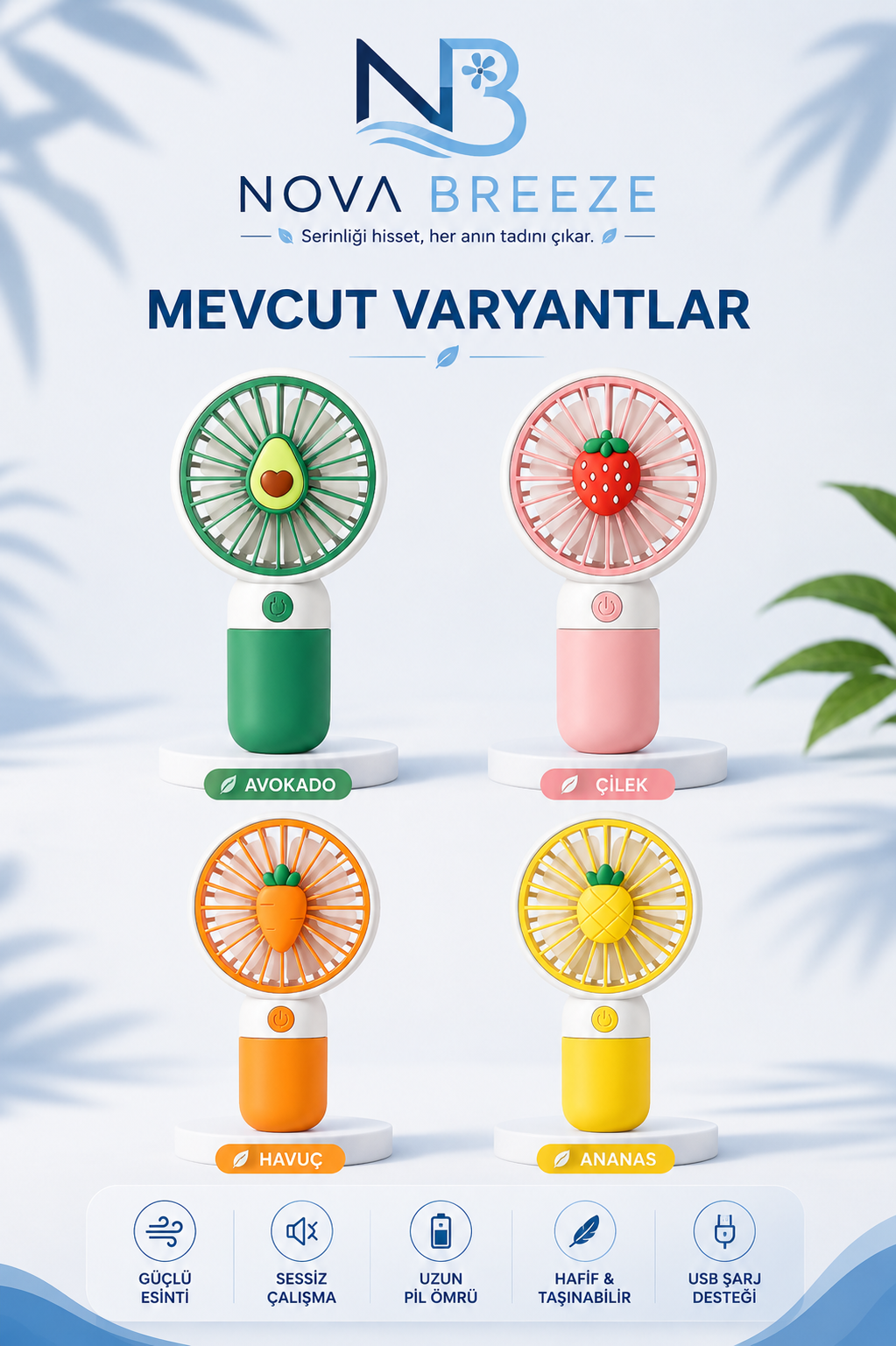 Nova Breeze™ Meyve Temalı Şarjlı Mini El Fanı